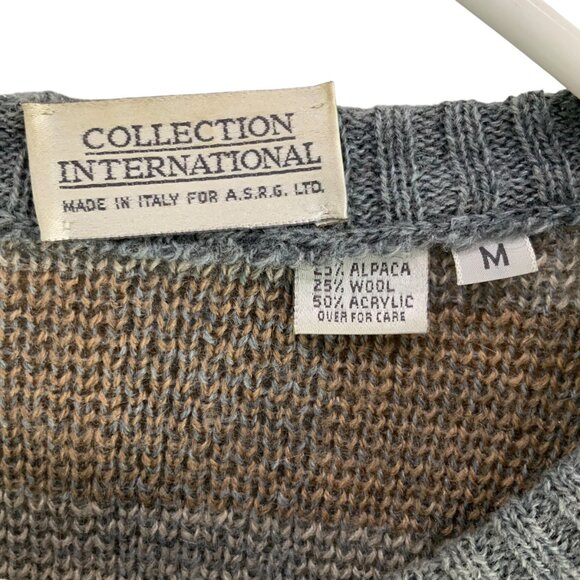 Collection International Gray/Brown Paid Crewneck Long Sleeve Sweater Size M - Picture 3 of 4